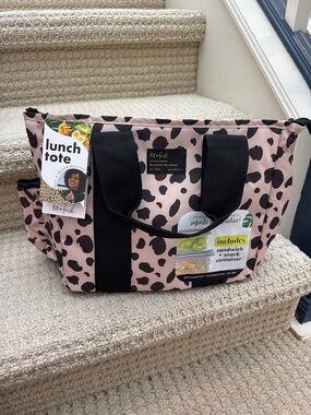Fit + Fresh Pink Leopard Print Lunch Tote with Black Handles